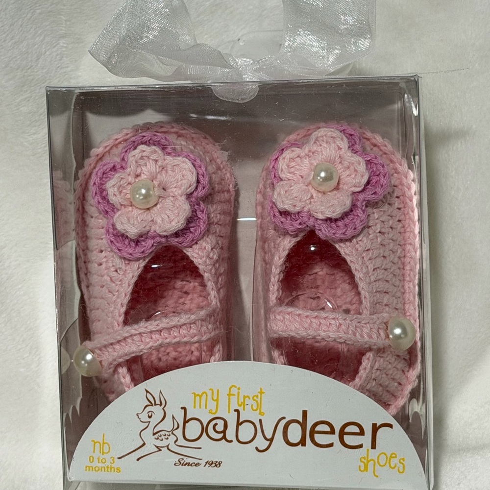 NEW BABY DEER Pink Crochet Baby Girl Booties Shoes NEWBORN 0-3m Boutique